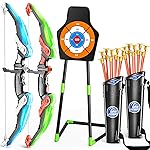 TEMI 2 Pack Archery Set - Includes 2 Bows, 20 Suction Cup Arrows & 2 Quivers & Standing Target, Outdoor Light Up Toys for Kids Boys Girls