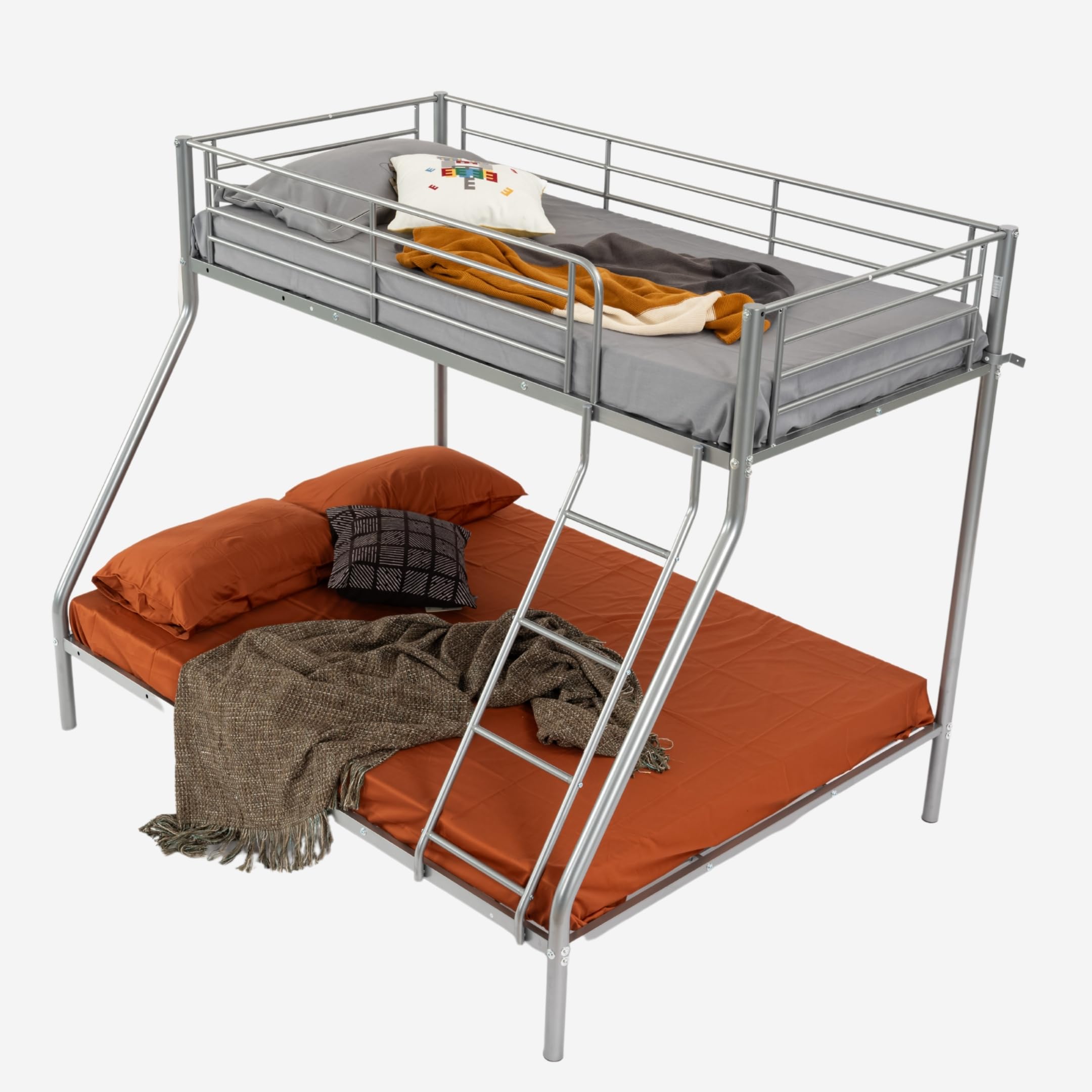 MEUBLE COSY Letto a castello a 3 posti in metallo con rete a doghe, telaio per letti 90 x 190 e 140 x 190 cm, per bambini adulti, grigio