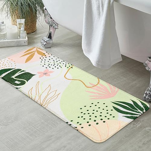 Miniatura 6 de Uphome Alfombra de baño abstracta con diseño bohemio, color verde pálido, antideslizante, larga, moderna, suave, lavable a máquina, bonita alfombra