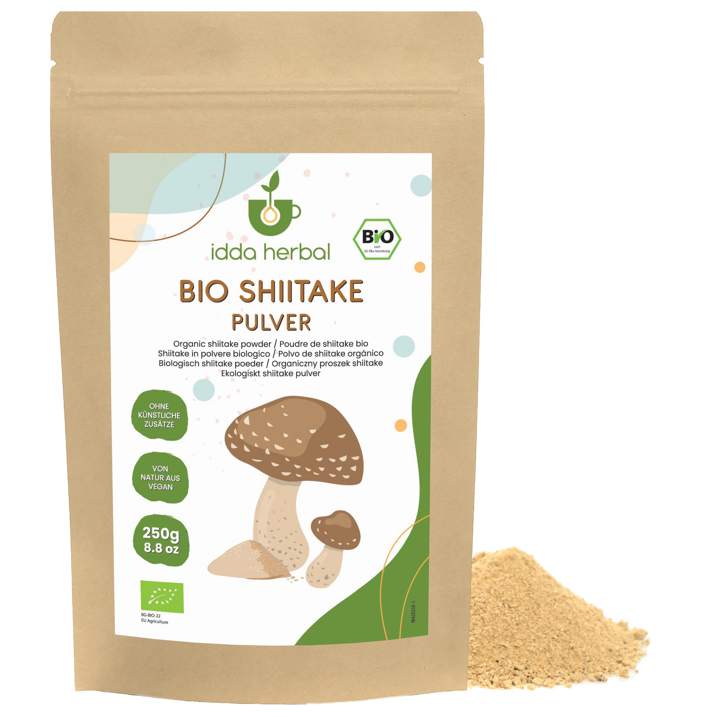 Shiitake Pulver BIO 250g, Shiitake Pilze getrocknet und gemahlen zum Kochen