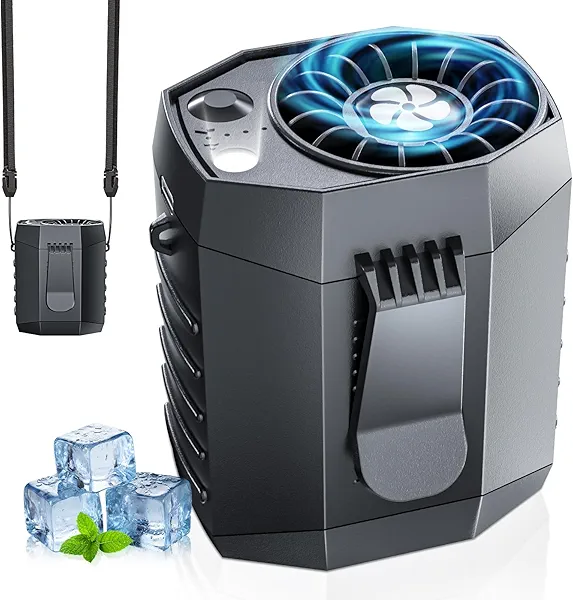 JKBOOM 2025 Smart Portable Rechargeable Fan with LED Light & 25H Runtime, 4-Speed 9200RPM Turbo Cooling Personal Waist Fan, Wearable Neck & Belt Clip for Camping, Outdoor, Hiking - Black