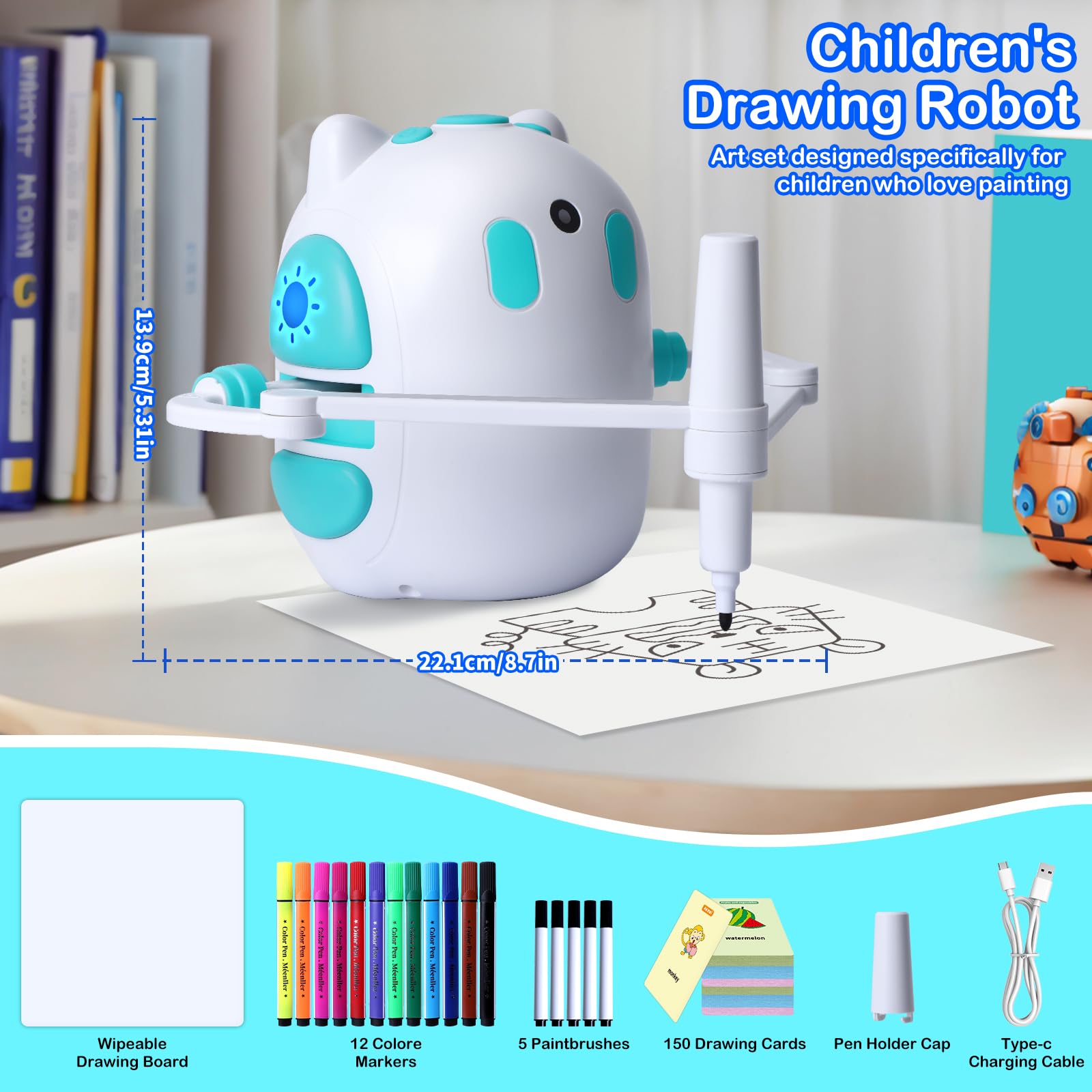 Hoarosall Robot da disegno per bambini 150 carte educative Robot da disegno intelligente Voce Partner interattivo Montessori Pittura Giocattolo per ragazzi e ragazze dai 3 agli 8 anni Perfetto per
