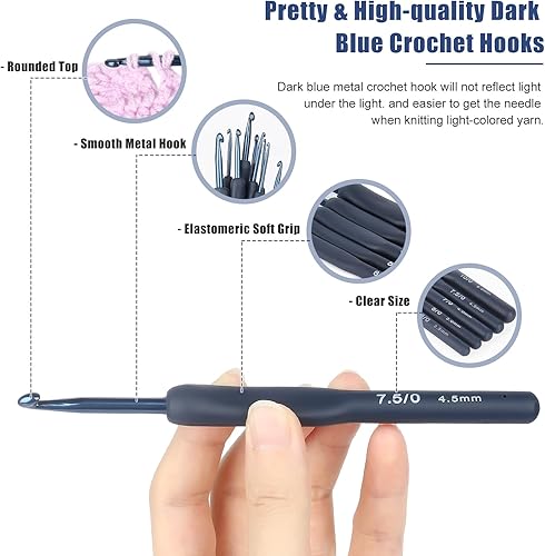 Miniatura 3 de Coopay Ganchos de ganchillo azul oscuro ergonómicos y suaves, juego de 9 agujas de ganchillo de aluminio para principiantesprofesionales, juego de