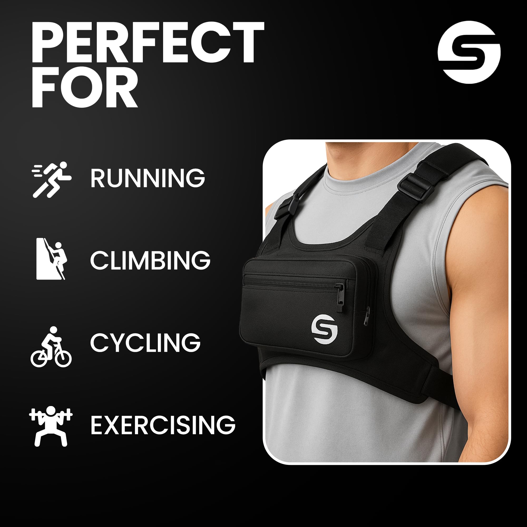 Bolsa de pecho para correr para hombres y mujeres con botella de agua plegable, resistente al agua, ajustable, con parte trasera reflectante para ciclismo, senderismo, entrenamientos, con soporte para