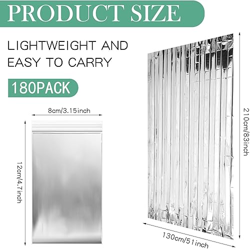 Miniatura 8 de Macarrie Paquete de 120 mantas térmicas de papel de emergencia de papel de aluminio plateado, manta espacial de supervivencia para exteriores,