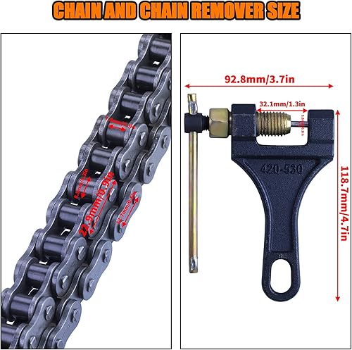 Vista 4 de Cadena de motocicleta 428H + disyuntor de cadena, cadena de transmisión resistente de 118 eslabones