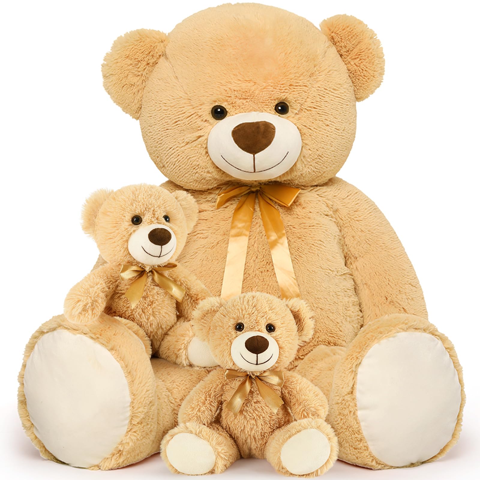 morismos giant teddy bears with babies, 39 inch large mom and 2 baby bears for baby shower, big bear stuffed plush for christmas, valentine's day