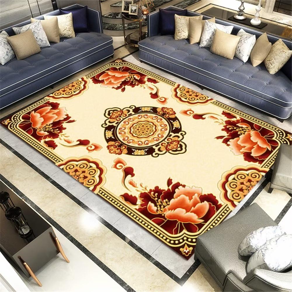 Tapis chambre adulte d'exception moquette rouge vintage 180x250cm style classique