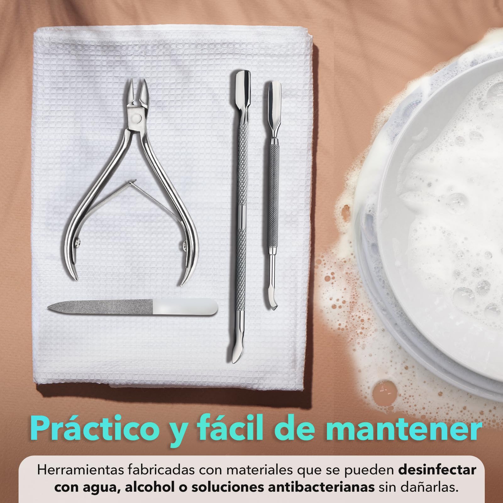 Set Manicura y Pedicura Profesional 4 en 1 – Cortacutículas, Lima de Uñas y 2 Empujadores de Cutículas de Acero Inoxidable – Kit Corta Uñas Adulto, Removedor de Cutículas, Ideal para Viaje