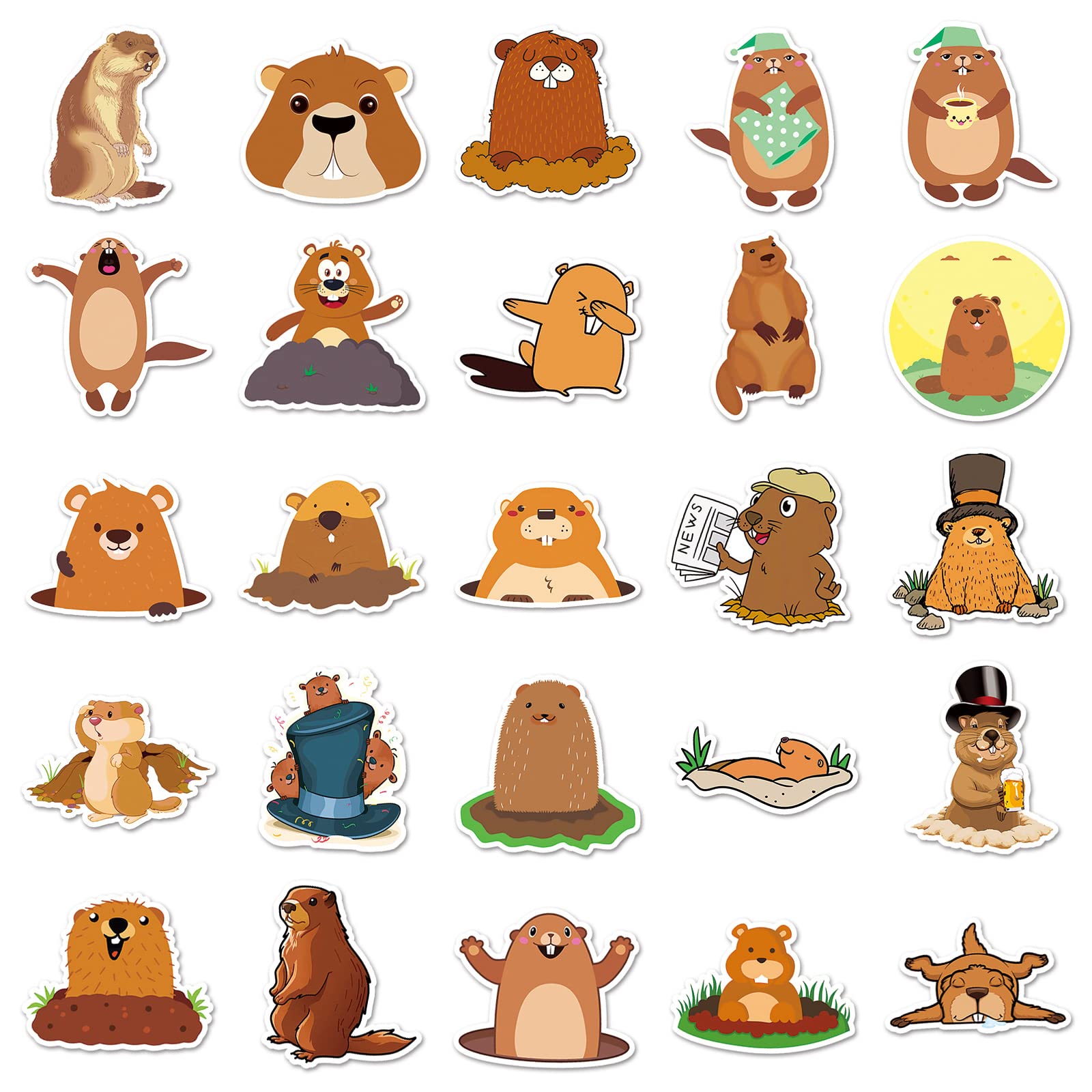 50PCS Groundhog Stickers for Water Bottle Computer Skateboard Scrapbook Phone Luggage Bike Guitar Helmet Refrigerator,Cute Cartoon Animal Waterproof Graffiti Decals for Teens Kids Adults - Image 2