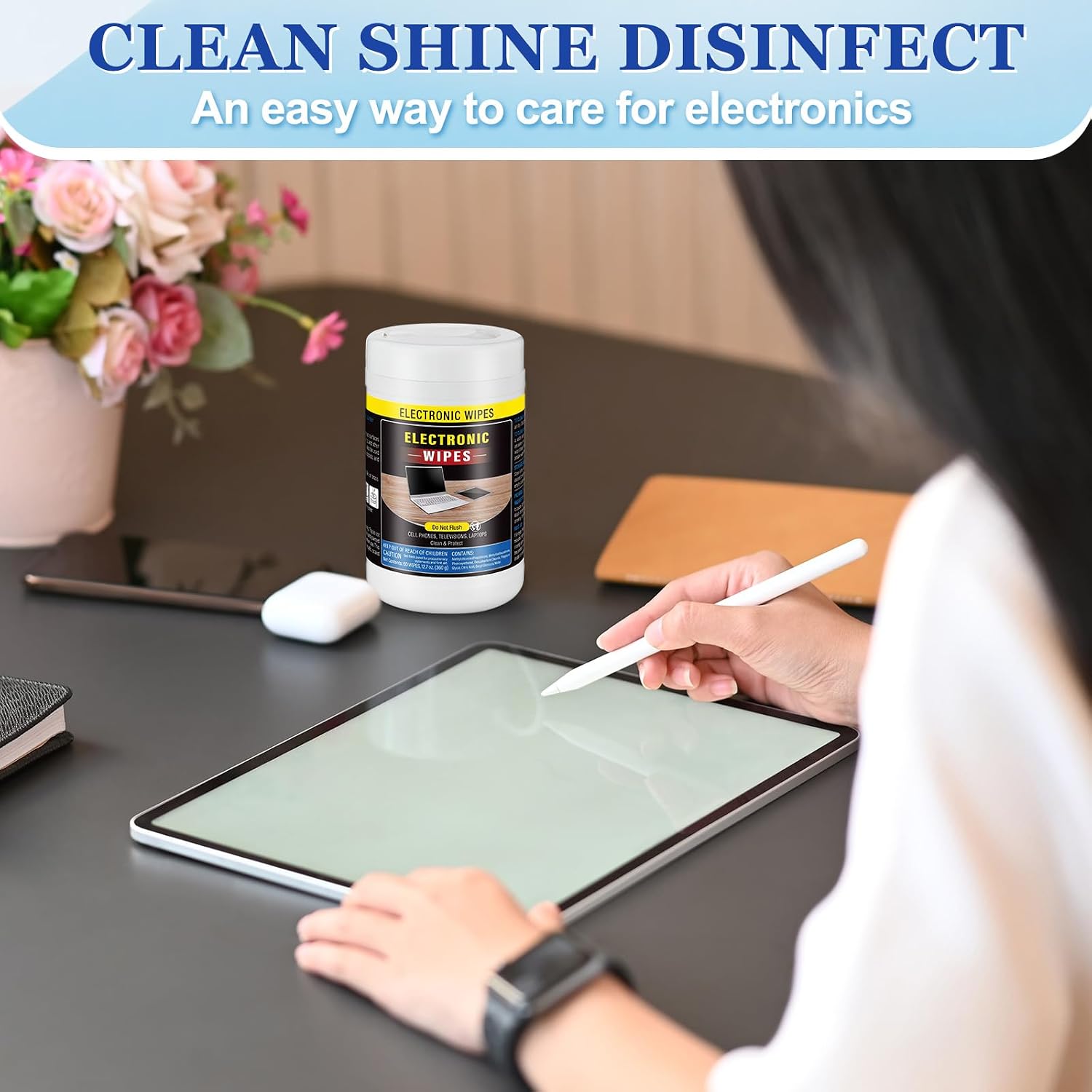 Threlaco 4 Pack 240 Count Electronic Wipes Screen Cleaner Wipes for Computer Laptop Monitor Lens Phone TV Screens Keyboard Cleaning