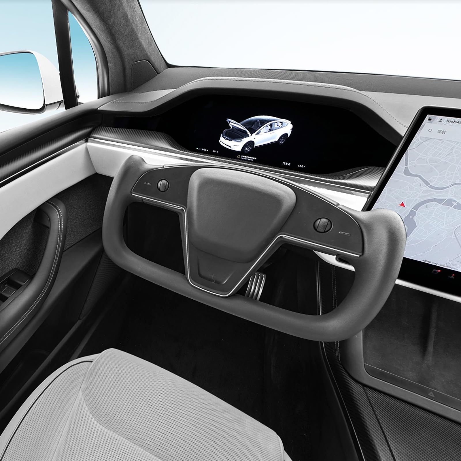 Volant modifié chauffant personnalisé pour ModelY/3, cuir noir