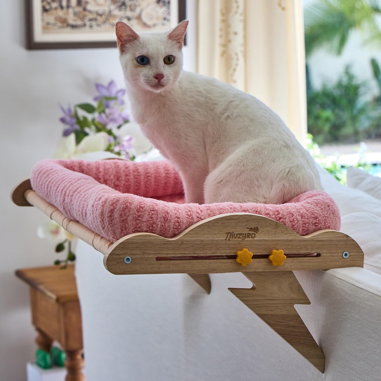 Large Hanging Cat Window Perch & Seat - Sturdy Solid Wood Frame, Easy to Adjust Hammock Bed with Padded Enclosure | for Windowsill & Shelf | Beds for Inside Cats, Indoor Cats & Small Dogs