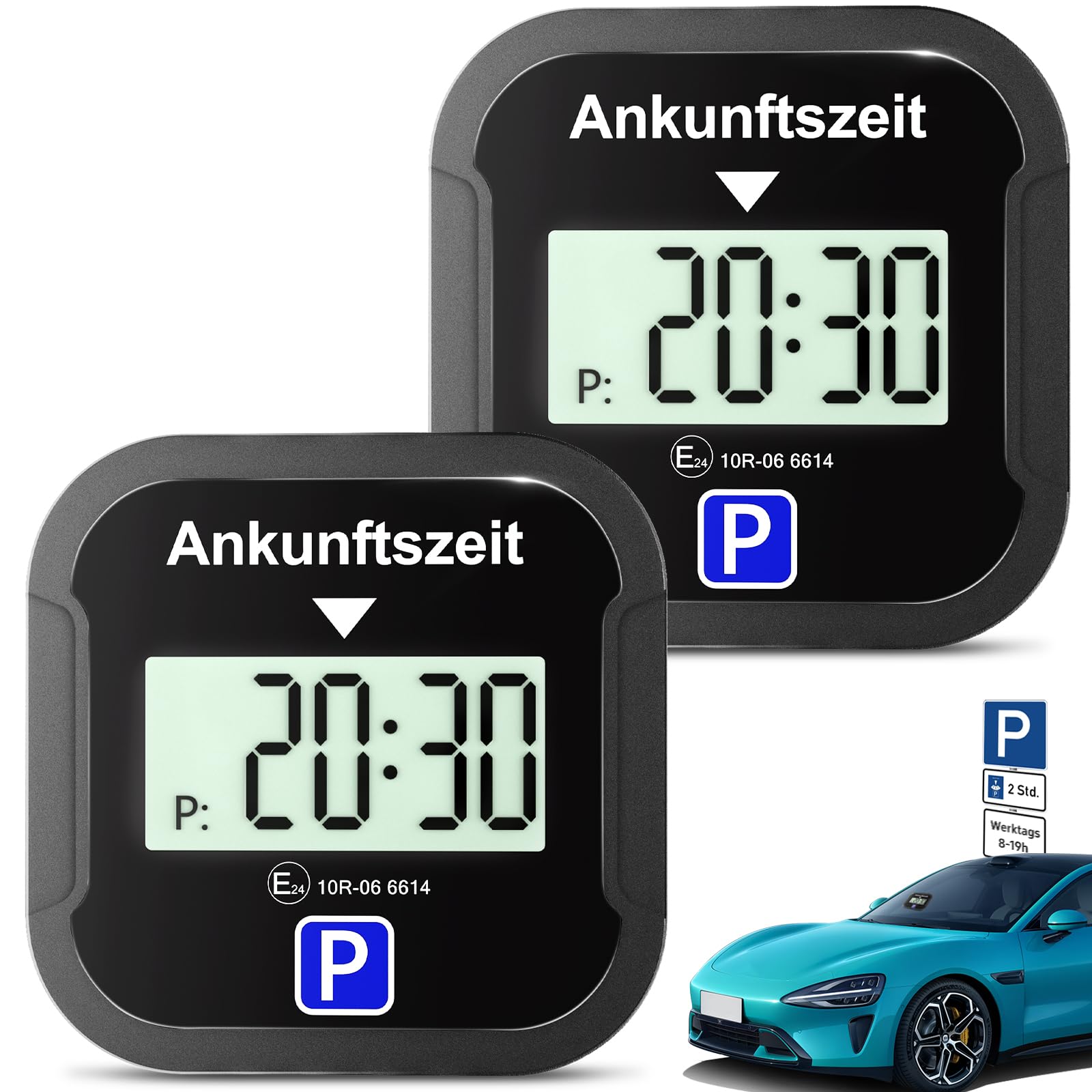 Warmfay Discos de aparcamiento eléctrico con autorización, disco de estacionamiento digital automático con batería, color negro, 2 unidades