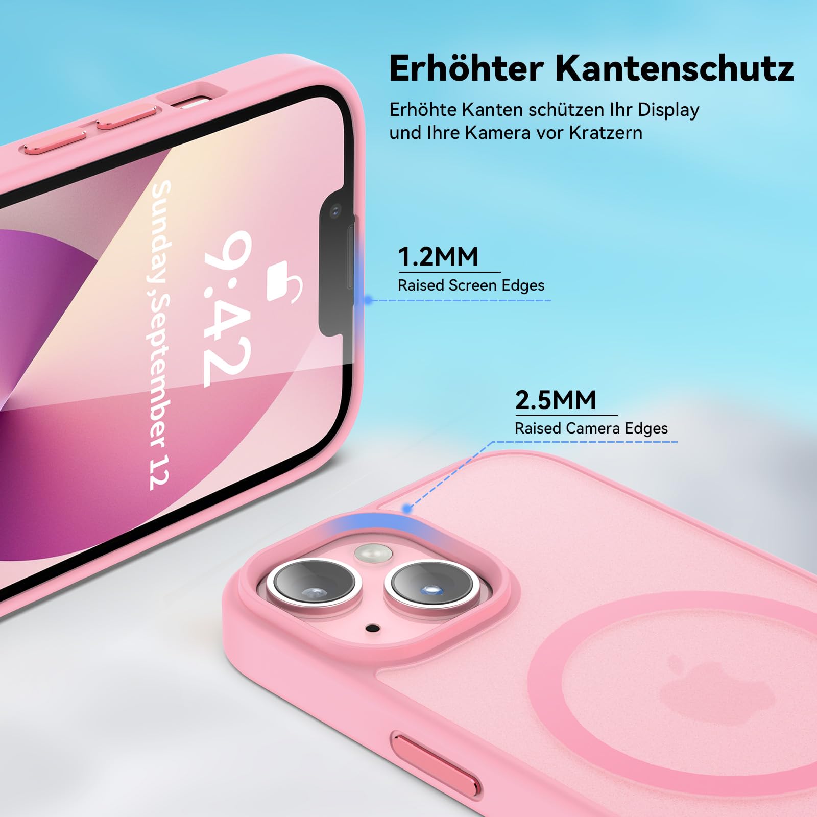 YisrLery 5 in 1 per Magnetica Cover iPhone 13 con 2 Vetro Temperato e 2 Vetro Fotocamera, Compatibile Mag Safe Hard PC Anti-Graffio Protettiva Case Antiurto Custodia con Bumper TPU (Rosa)