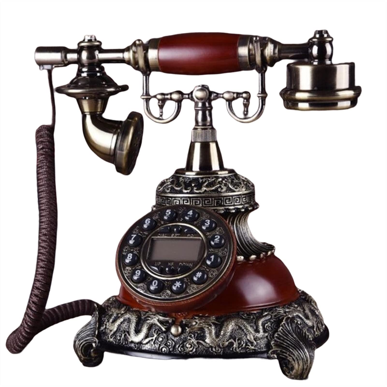 Telefon Z Przyciskami, Telefon Stacjonarny, Cyfrowy Telefon Retro Z Tarczą Obrotową, Przycisk, Telefony Stacjonarne Do Domu, Mahoń, Dwa Dzwonki