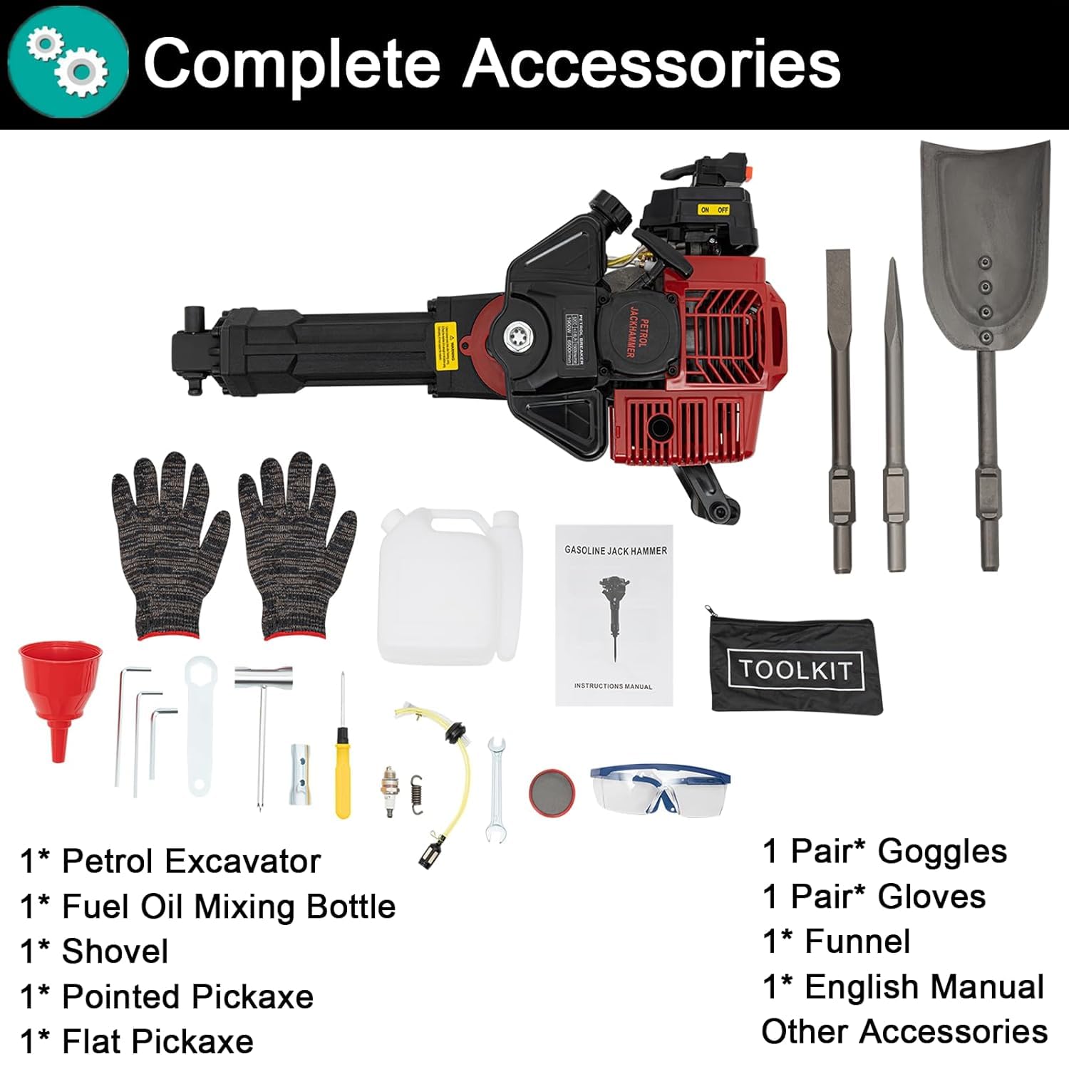 Benzin Gartenbaumgräber 52cc 2 Stroke - Benzin Erdlochbohrer 1500 mal/min Baumpflanzschaufel 1,3L Tank Pfostenlochgräber 1900W Grabmaschine Handbagger Post Hole Digger Hand-Grabenfräse Handhel