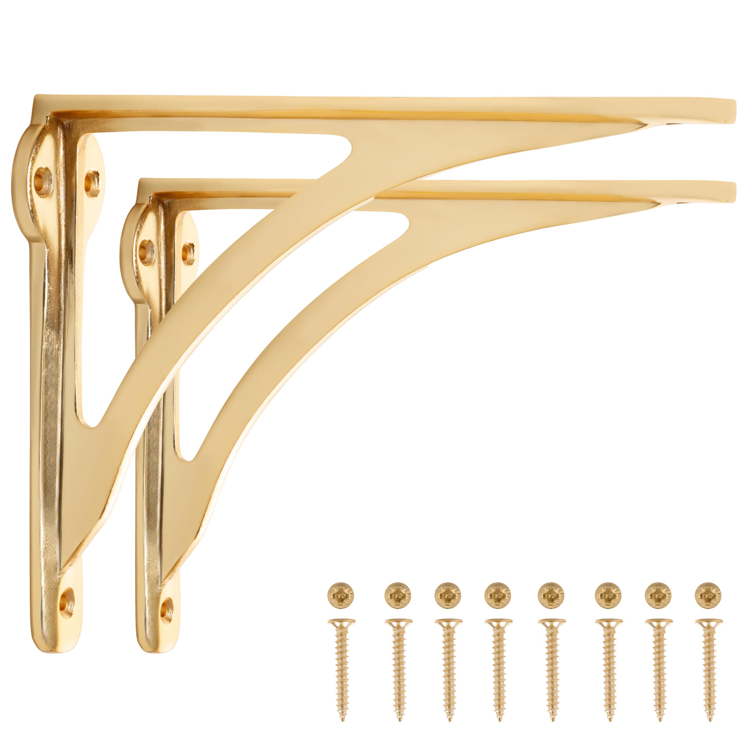 EDUWURXS Ironbridge Brass-Plated Shelf Brackets, 7x8" (Pack of 2)