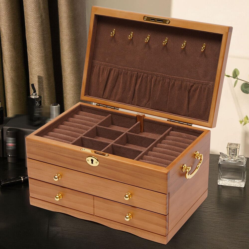 Joyero de madera de 3 niveles, caja de joyería, caja de regalo, para guardar relojes, gafas, joyas, gemelos, eslabones de repuesto, anillos, pendientes