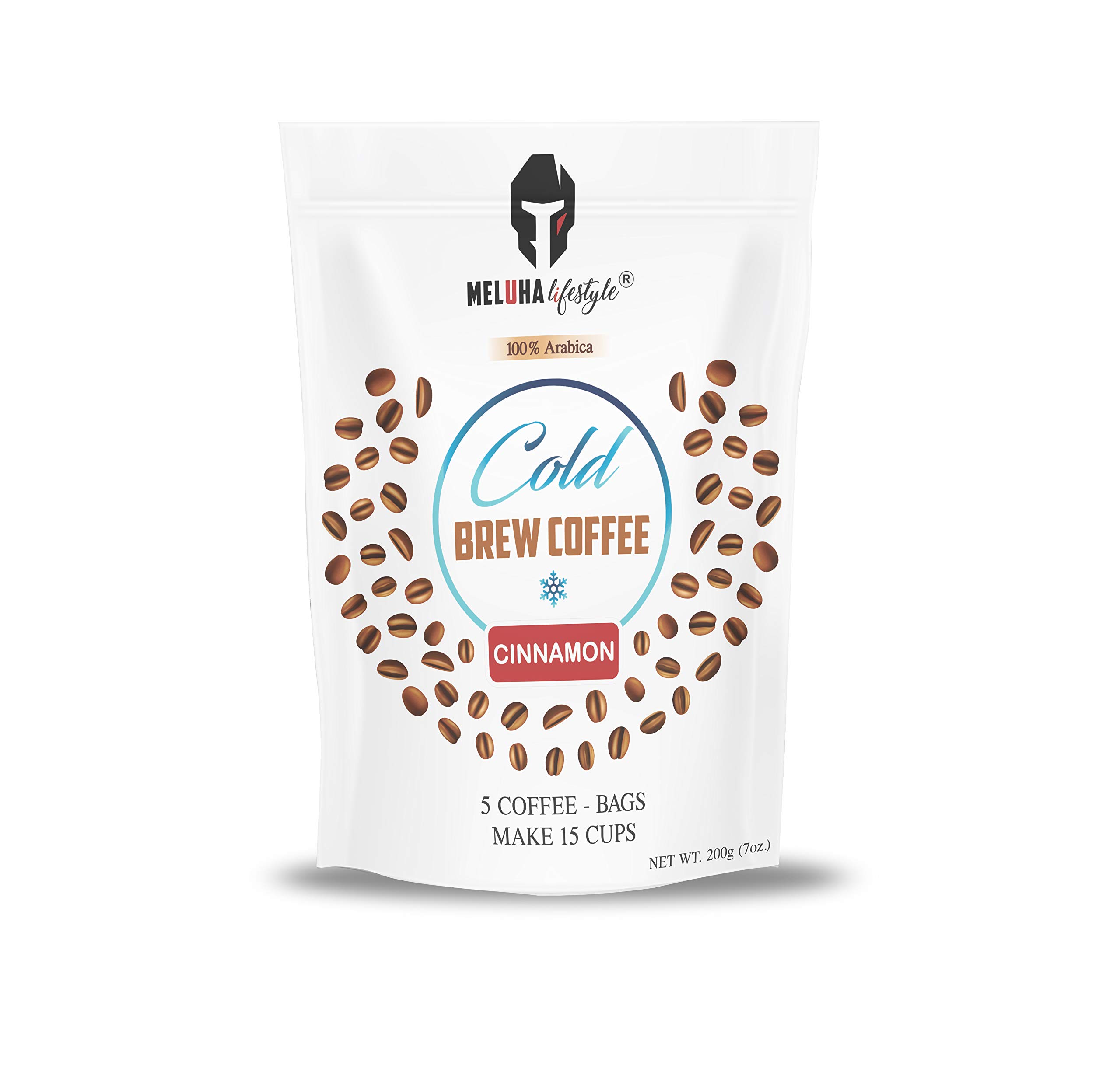 Meluha Lifestyle COLD BREW Coffee (Cinnamon) (Pouch of 5 Coffee Bags - 15 cups) 100% Arabica I Shipped Fresh I No Equipment Needed I Exquisite Brew