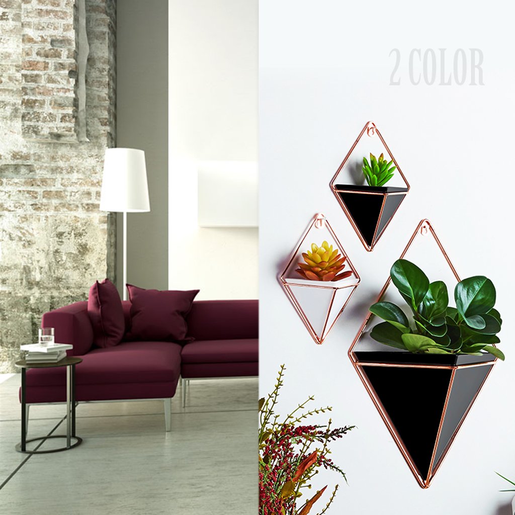 Cuigu Blumenkasten zum Aufhngen, geometrisch, dreieckig, fr drinnen,  rustikal, Kunst, Wanddekoration, Blumen, Metall, ideal fr Sukkulenten,  Pflanzen, Aerien, Mini-Kaktusfrchte, Metall, Schwarz , S: Amazon.de: Garten