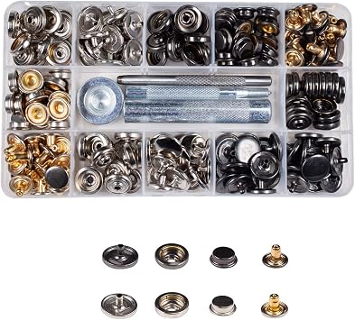 INNETOC 80 Sets - 1/2" 2 Color Heavy Duty Leather Snap Fasteners Kit with 4 Installation Tools, Brass