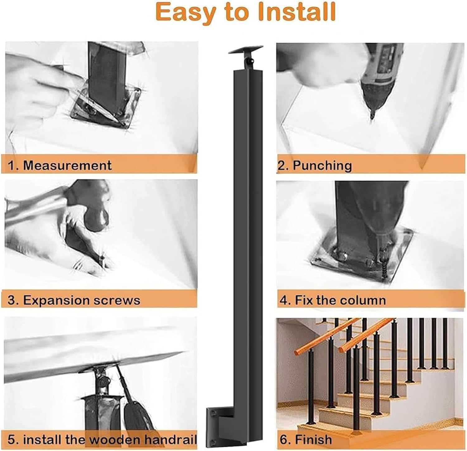 270° Adjustable Metal Railing Stair Post,Side Mount Stair Baluster Post,Indoor Square Railing Spindles,Staircase Handrail,Banister Column for Attics Decks Patio(Size:95cm/37.4in)