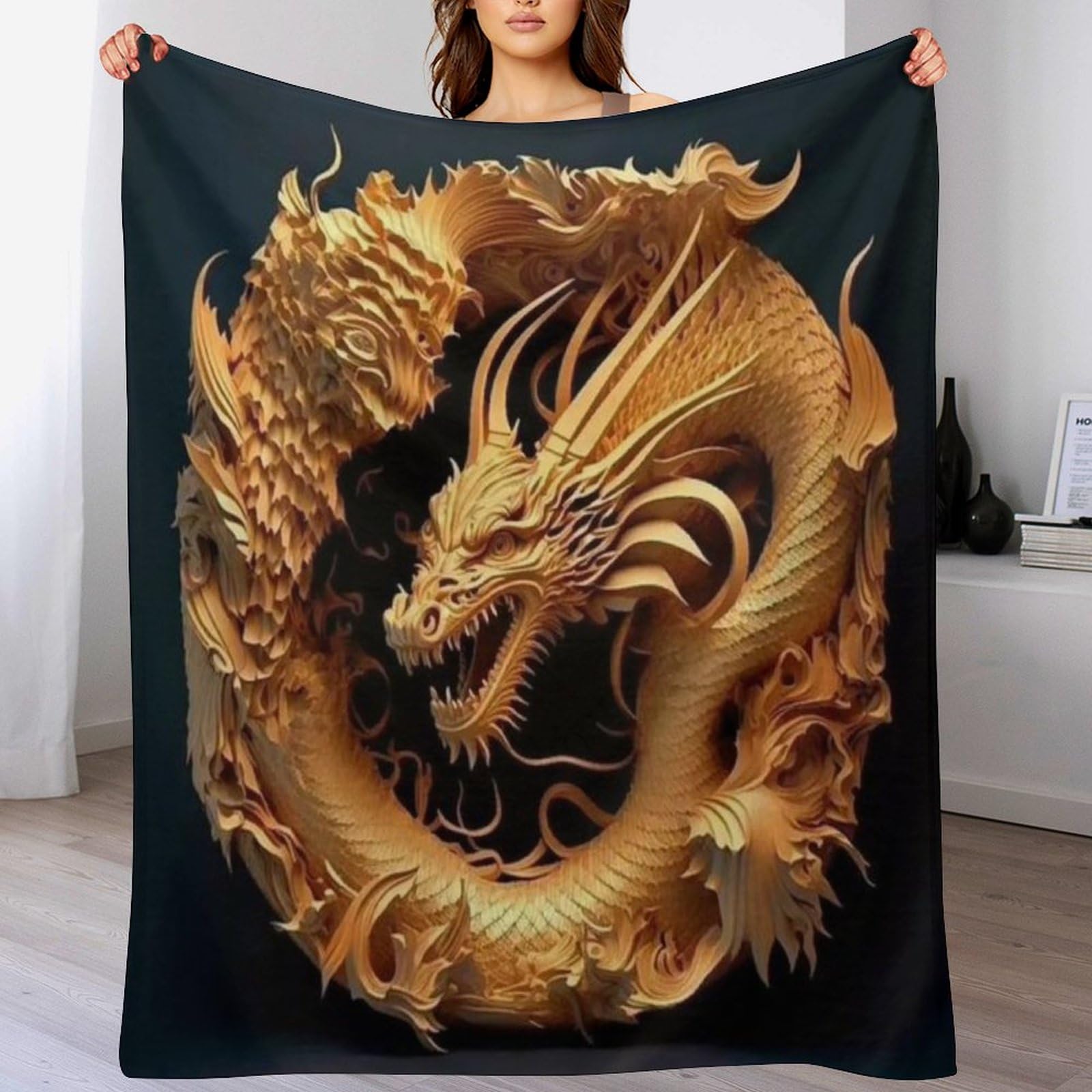 Manta de forro polar con dragón suave y cómoda de 180x200 cm