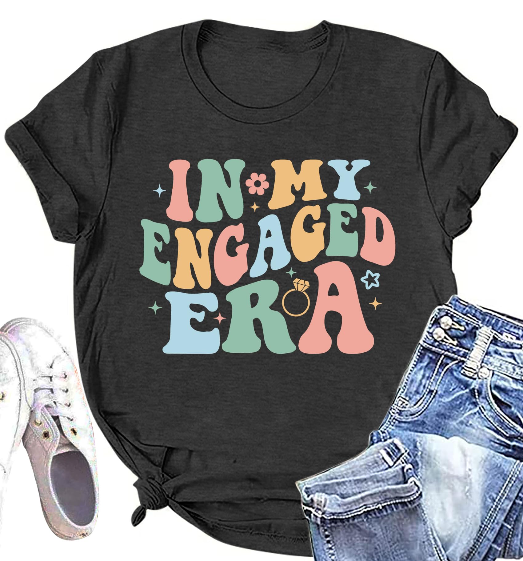 Bride Shirts for Women in My Engaged Era Shirt Tops Bachelorette Party Bride Tees Engagement Gift T-Shirt