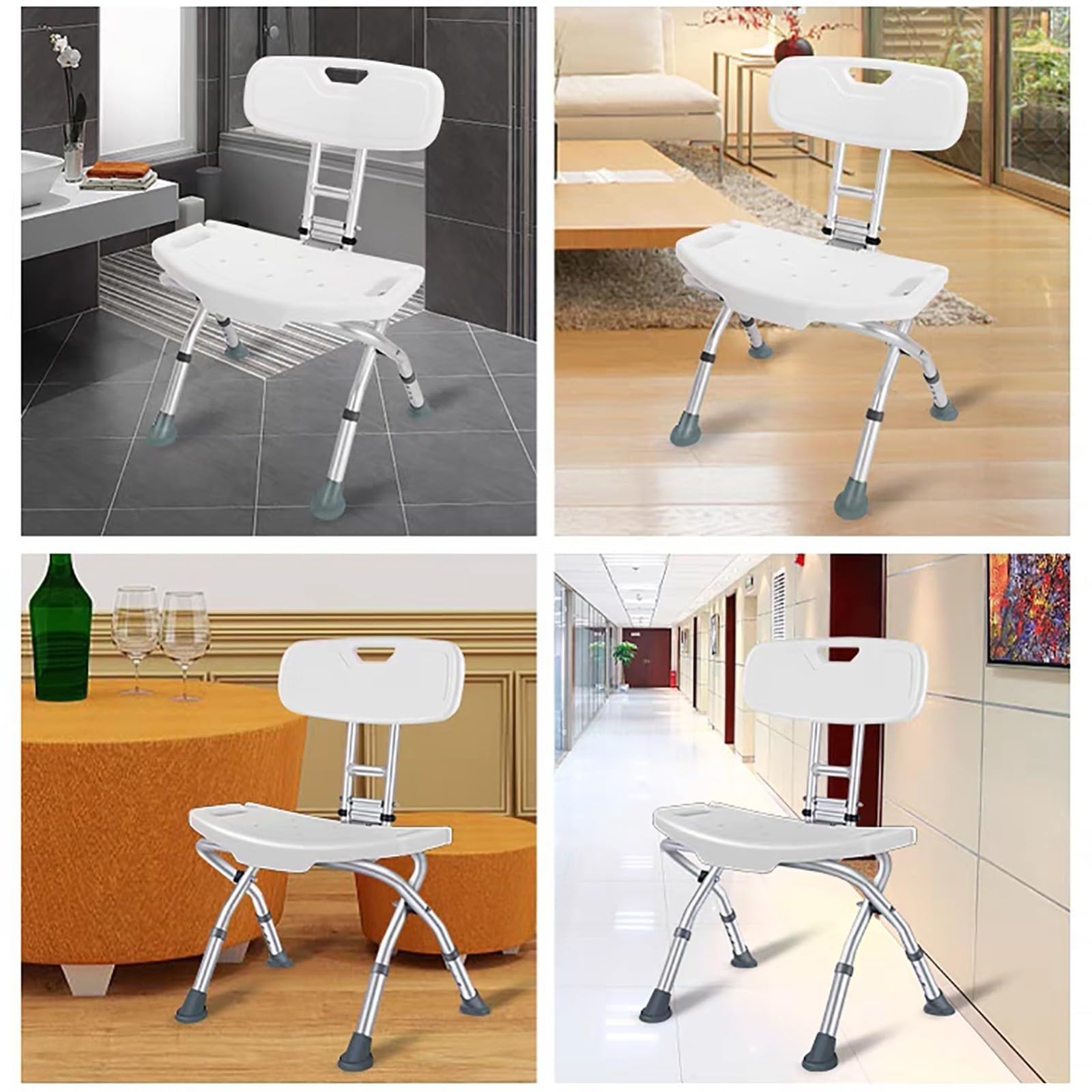 Silla De Ducha para Personas Mayores, Taburete De Ducha Antideslizante, Silla De Baño Plegable Regulable En Altura con Respaldo, Asiento De Ducha para Adultos, 136 Kg C