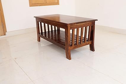 Cizen Rectangle Sheesham Teak Wood Coffee Center Table for Living Room (Brown)