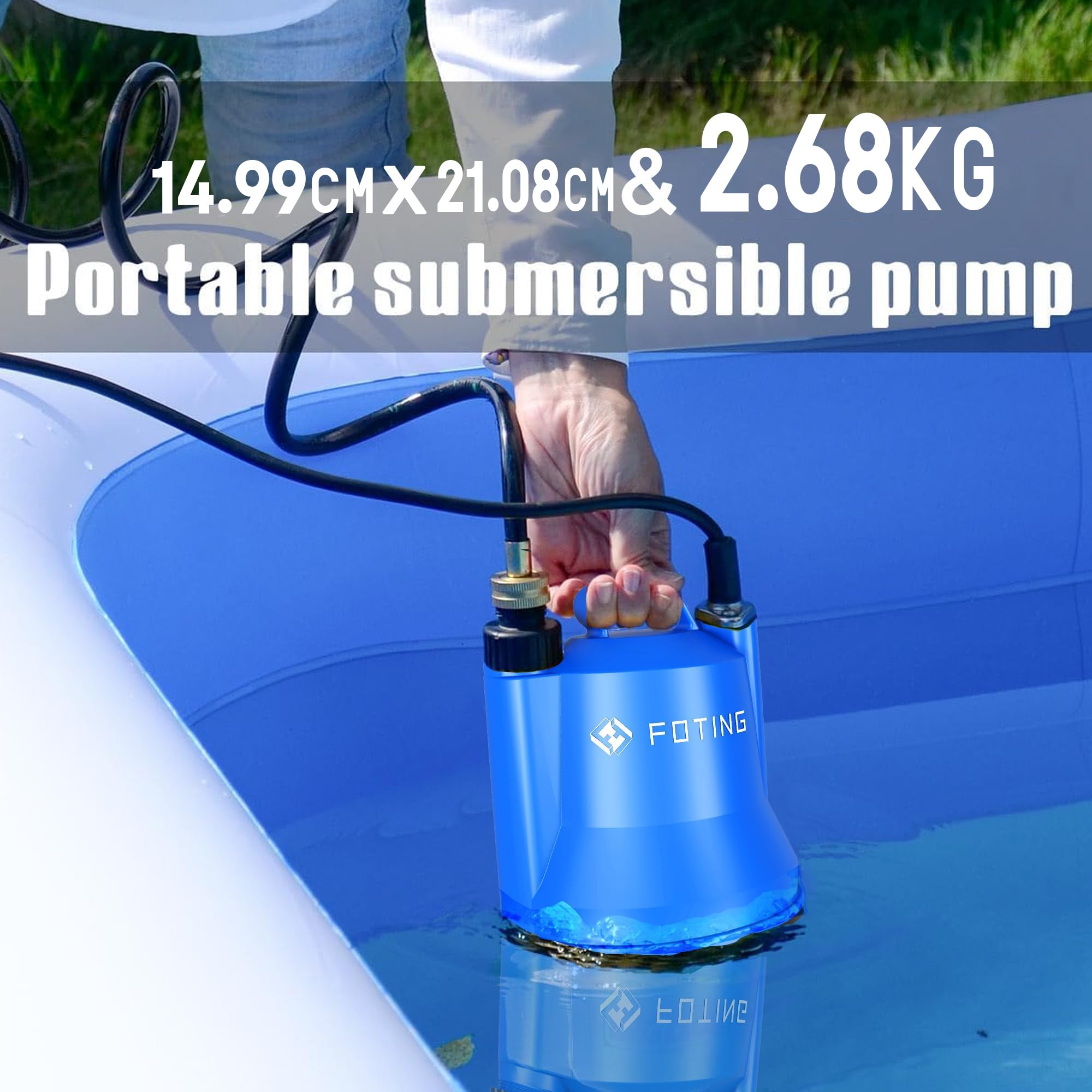 FOTING 200W Portable Submersible Pump, Max Flow 4000 L/H Electric Sump Pump for Dirty/Clean Water - Image 2