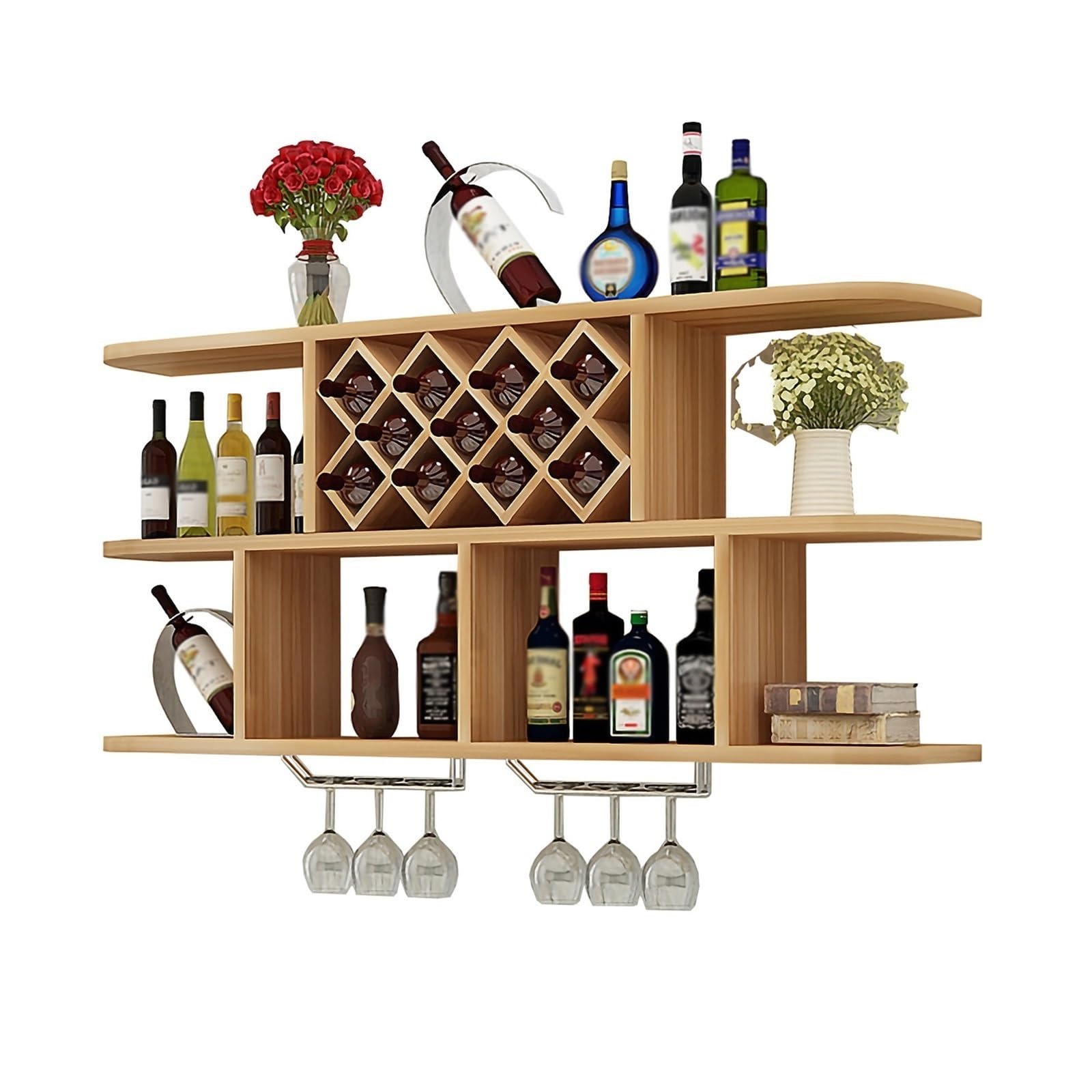 Présentoir de stockage de vin mural avec support verre à pied pour cuisine et bar