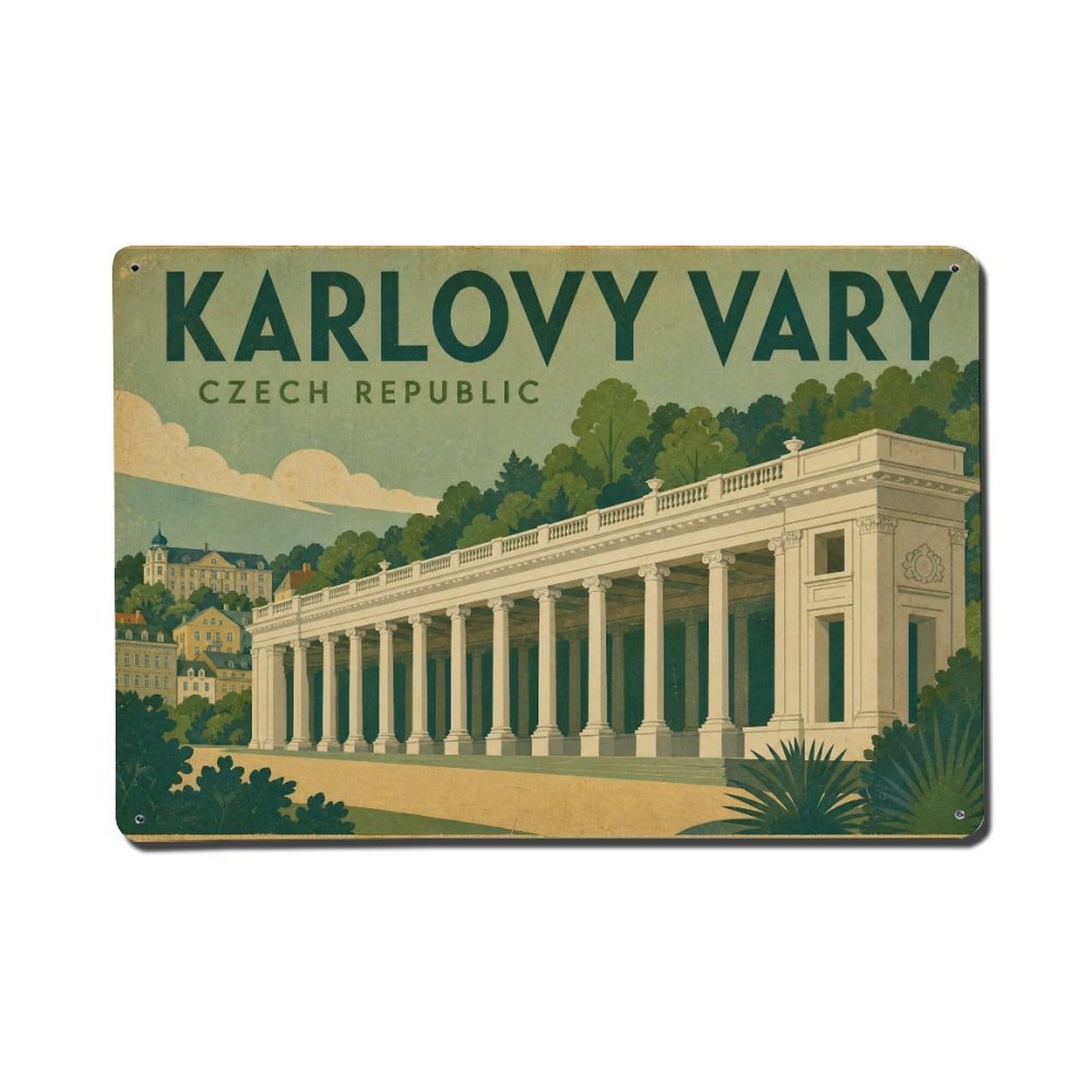 Retro Travel Czech Republic Karlovy Vary Metal Tin Sign Plaque Wall Decor for Cafe, Club Bar, Office, Garden Metal Poster 8x12Inch