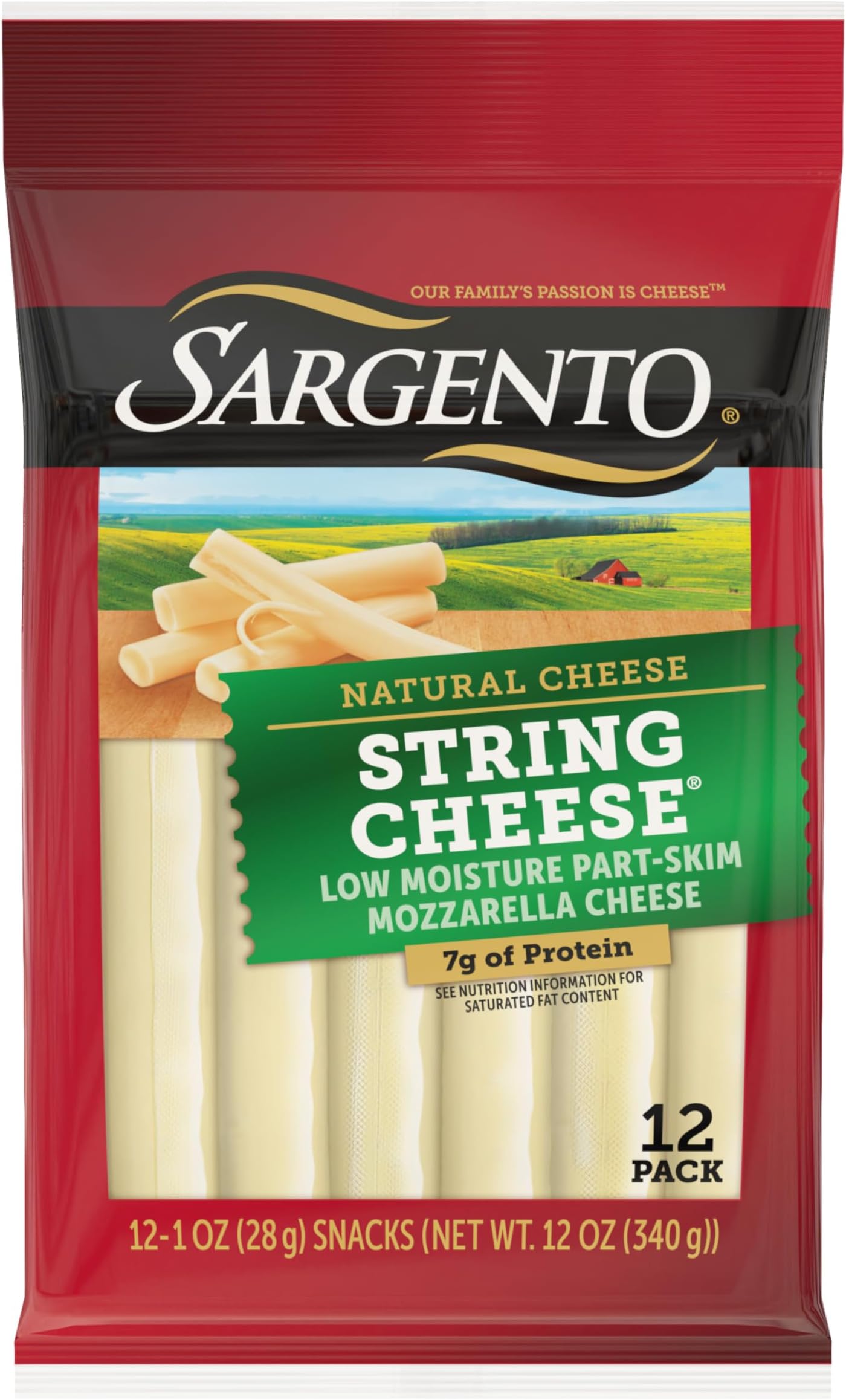 Natural Mozzarella String Cheese Sticks, 12-Count