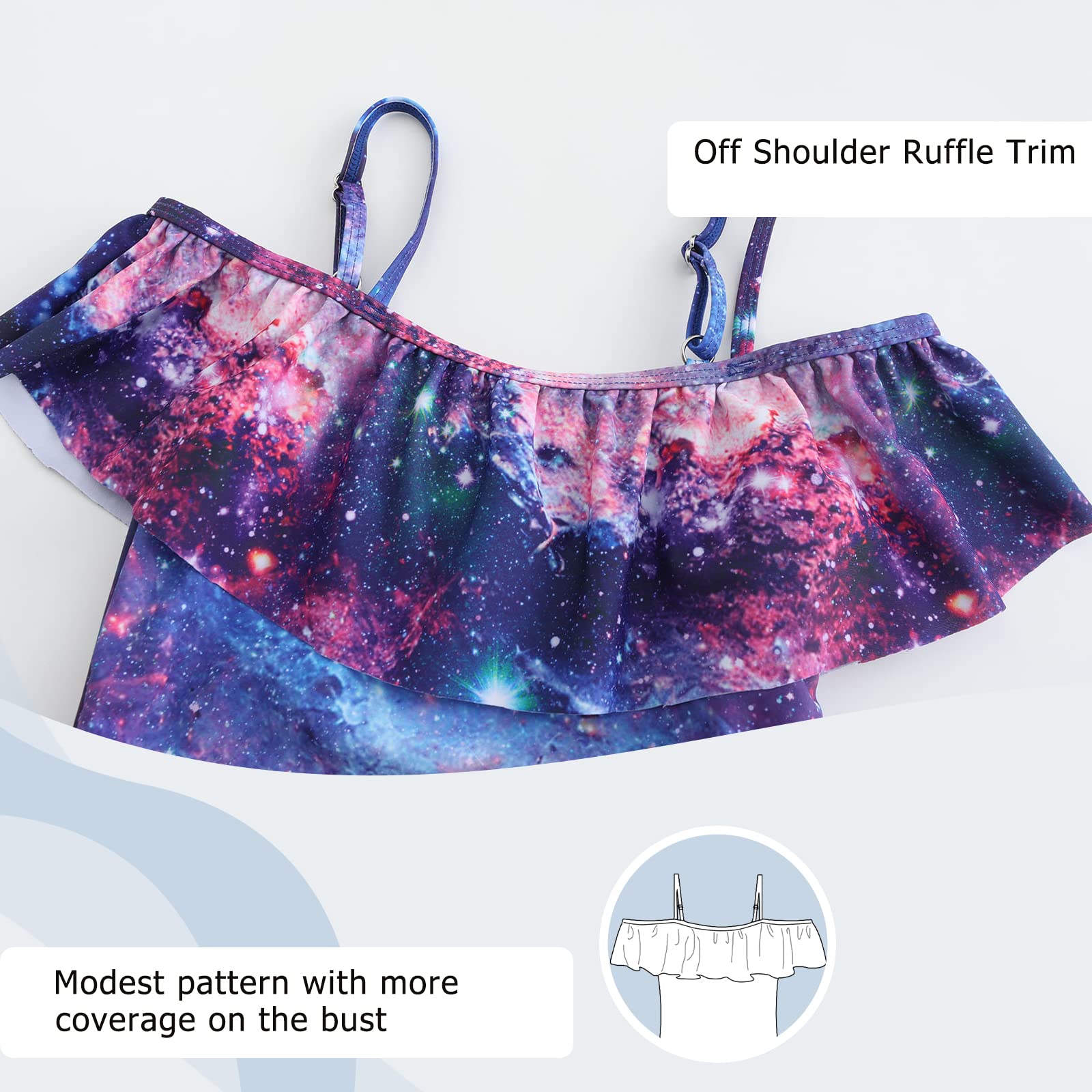 Girls Swimming Costume Kids Girls One Piece Swimsuit Tie Dye Off Shoulder Teeange Girls Swimwear Age 5-16 Years