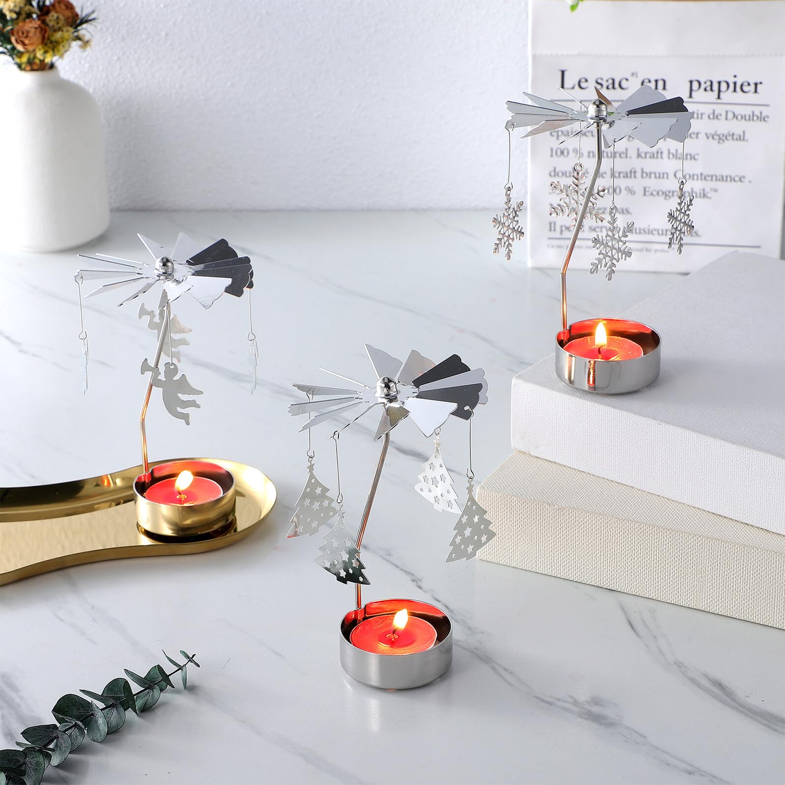 Homoyoyo 3pezzi Porta Candela Decorativo in Ferro Design Girevole Elegante Adatto Per Cena Lume Di Candela Decorazioni Da Tavolo Per Feste e Natale
