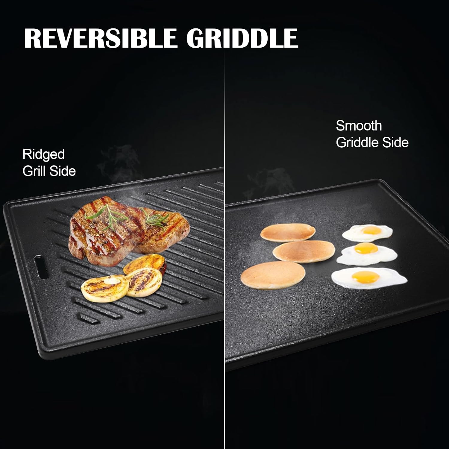 Hiorucet 96333 Cast Iron Griddle for Monument Grill Replacement Parts 35633, 41847NG, 24633, 17842, 13892, 24367, Denali 405, Denali 425, 77352, 77352MB, Reversible Cast Iron Cooking Plate Top 1 Pack.