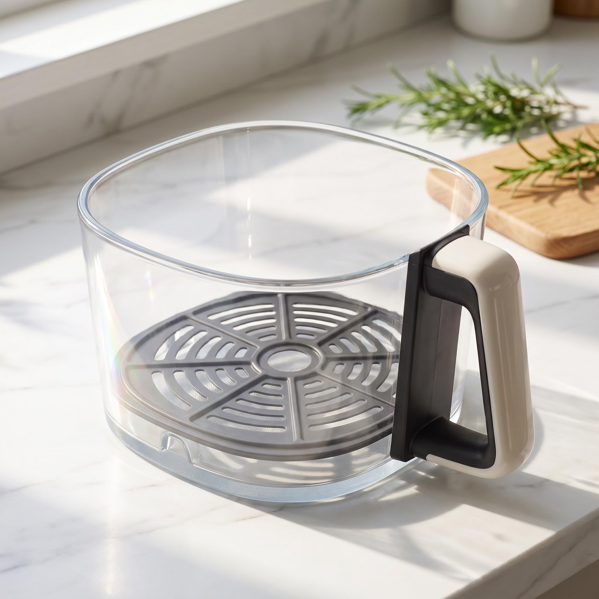 Cesta de Vidrio para freidora de Aire con asa, Cuadrada de 3 litros, | Bandeja interior de vidrio extraíble para freidora de aire, 25 x 20 x 20 cm, a prueba de explosiones, antiadherente y fácil