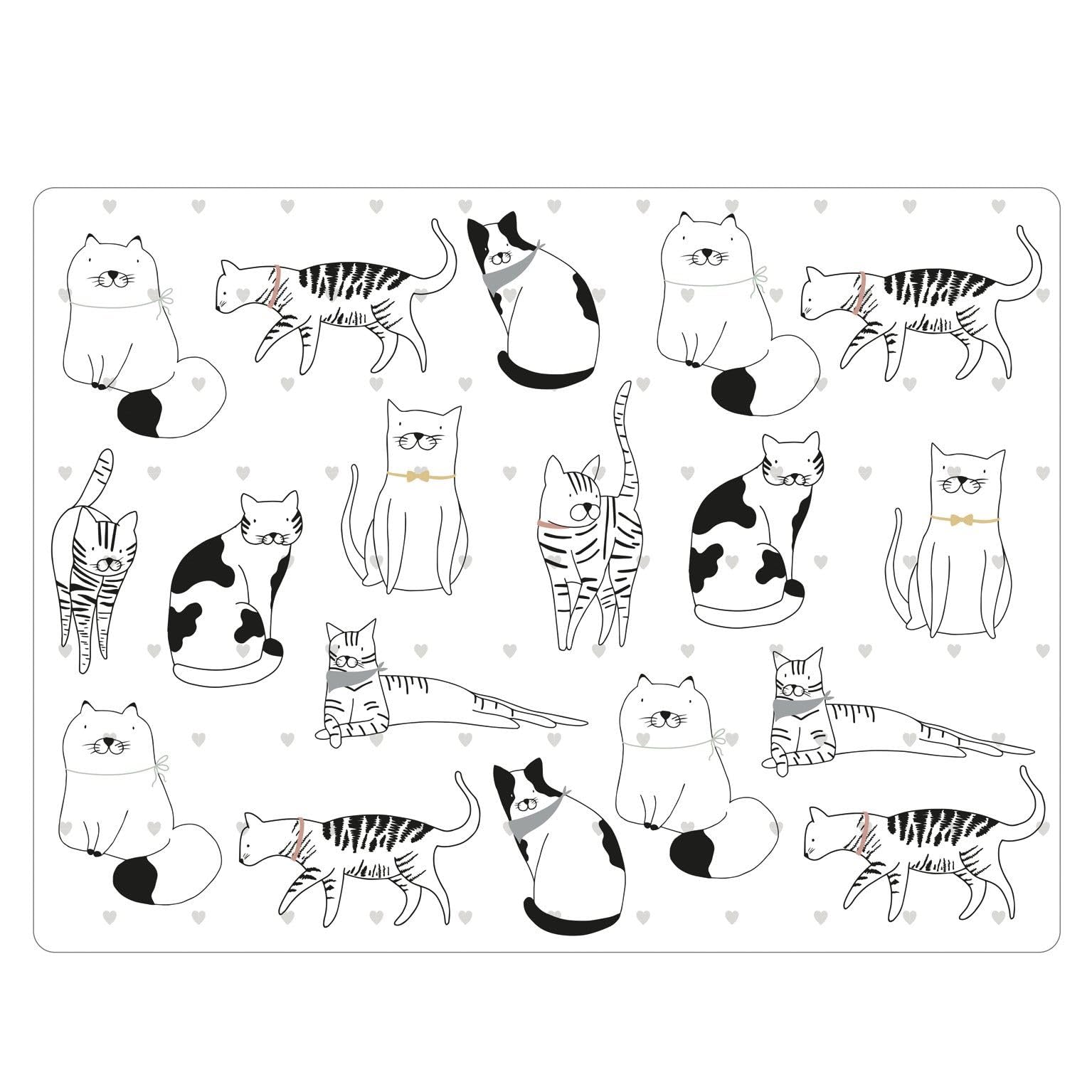 Cat Playful Pets Placemats Set of 4 | Cork Backed | Rectangular | Dinner Table Protection | M&W