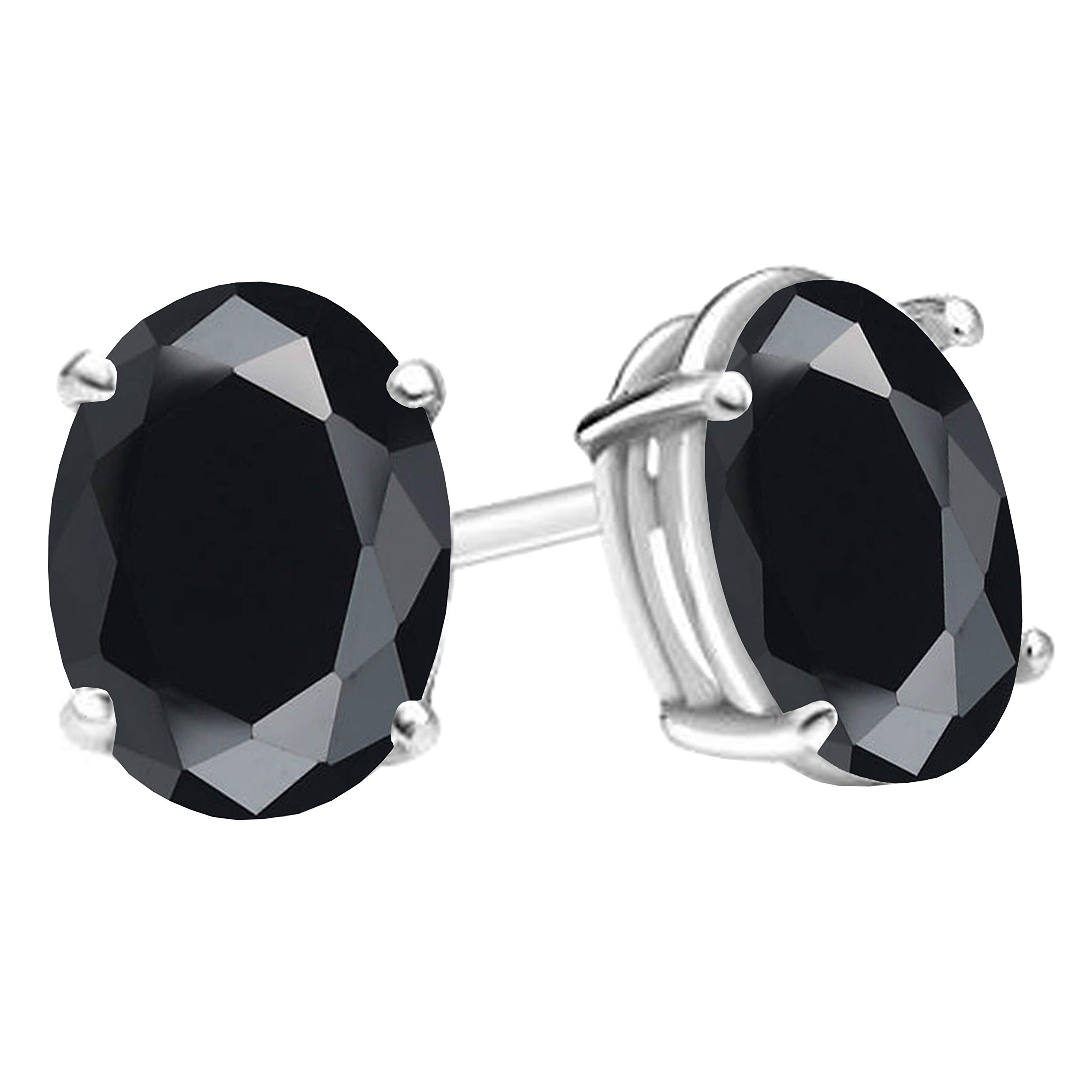 Dazzlingrock Collection 7x5 mm each Oval Cut Black Sapphire Women Solitaire Stud Earrings, 14K Solid White Gold
