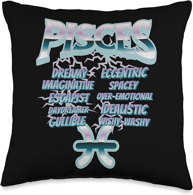 Astrology Lovers Unite Pisces Retro 90s Band Zodiac Birthday Traits Graphic Throw Pillow, 16x16, Multicolor