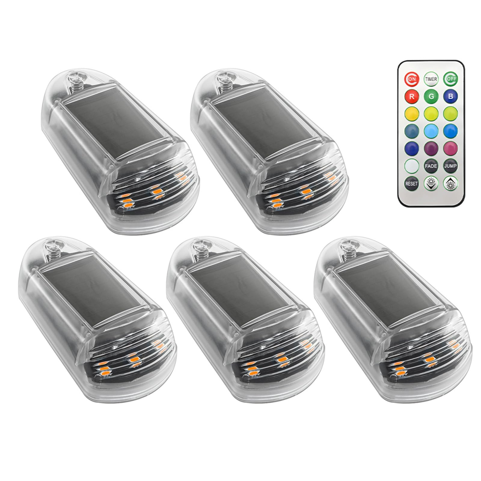 Wireless Solar Cab Lights for Truck, 5PCS Wireless Roof LED Marker Lights, Waterproof LED Solar Cab Light for Truck with Remote, No Drill Car Roofs Top Marker Compatible Semi, Pickup, Van, RV (B#)