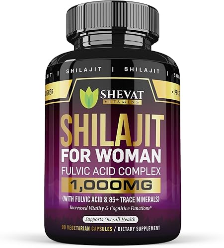Shilajit Cápsulas de 1000 mg  Shilajit puro para mujeres con ácido fúlvico orgánico para energía y apoyo inmunológico, suplementos minerales para