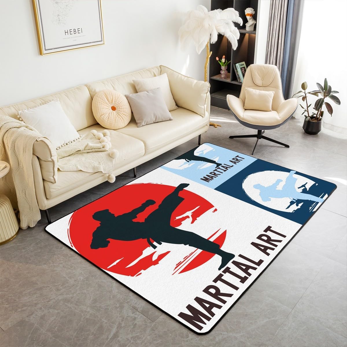 Feelyou Kids Taekwondo Area Rug 3x5 Boys Girls Kungfu Accent Rug Martial Art Living Room Rugs Japanese Style Japanese Sports Indoor Floor Mat