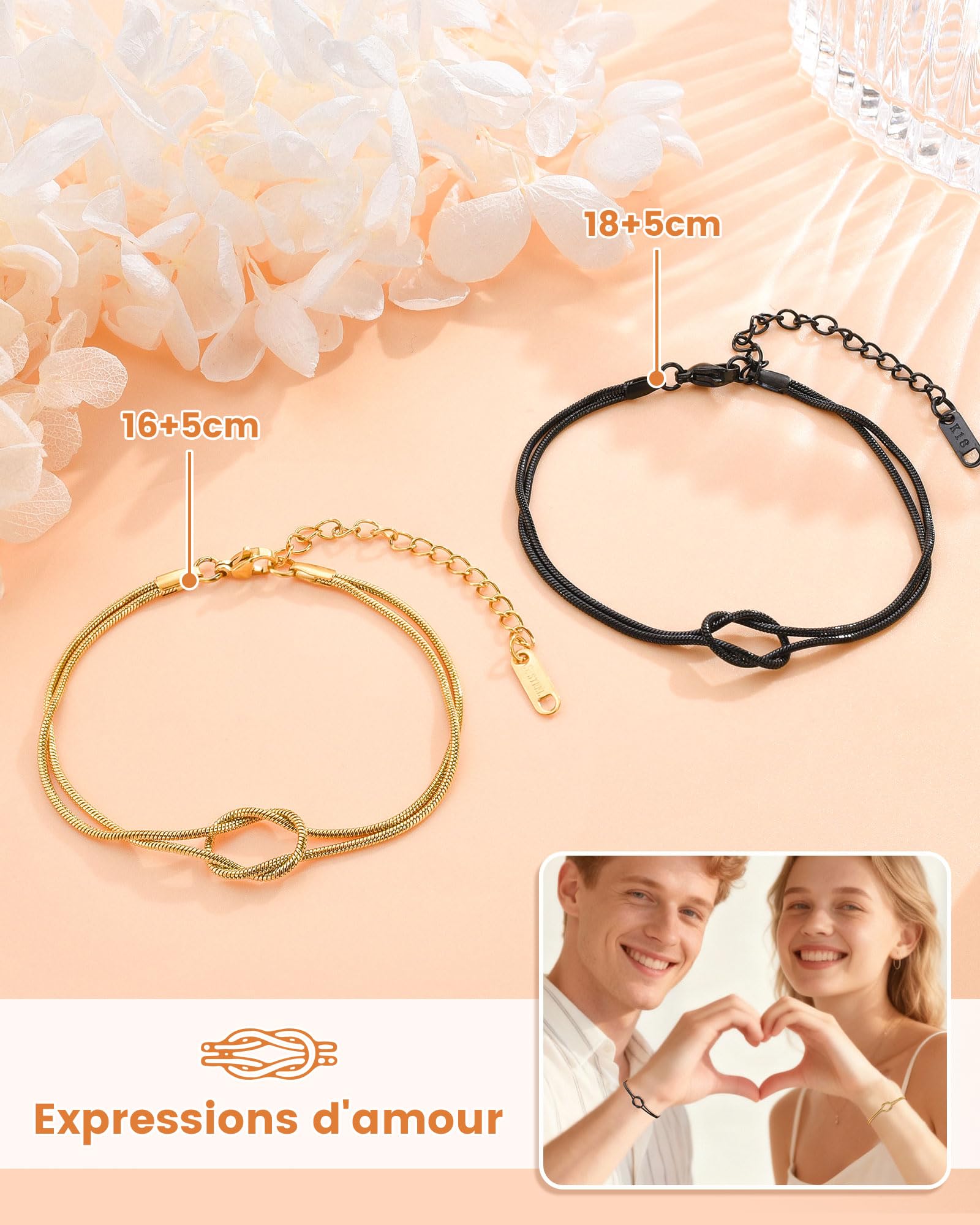 CheersLife 2 Pcs Bracelet Couple, Cadeau Mariage, Cadeau Couple Bracelet | Noeud pour Mr. & Mrs. Homme Femme et l'Amoureuse Cadeaux Femme Petite Amie Mari Cadeaux Saint Valentin Anniversaire