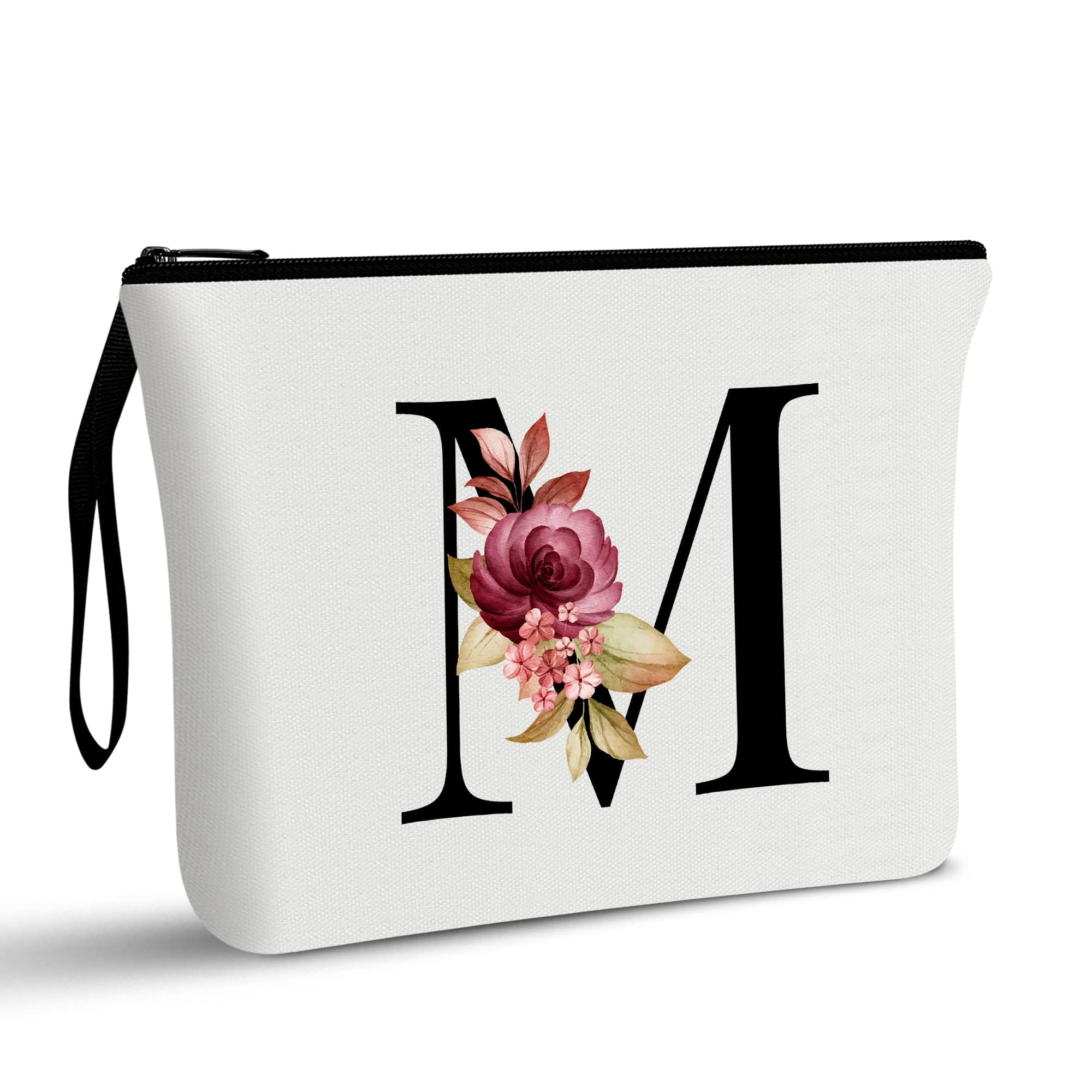 Vavabox A-Z Personalized Makeup Bag, Birthday Gifts for Women Mom, Gifts for Best Friend, Bride Bridesmaid Cosmetic bag (M, 01-White)