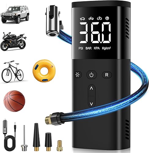 MEUCI Inflador de neumáticos, compresor de aire portátil, bomba de aire automática de 150 PSI para neumáticos de automóvil, bomba eléctrica de