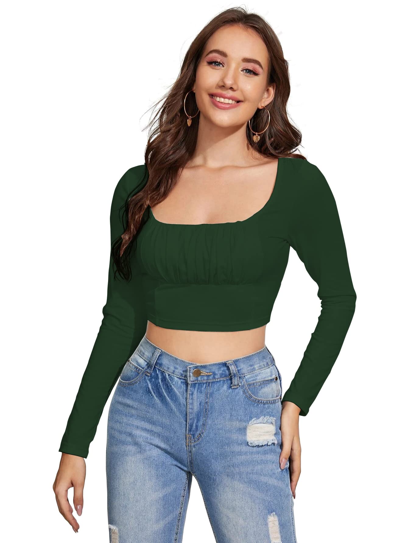 Women's Polyester Slim Fit Ruched Bust Solid Crop Top-image-9