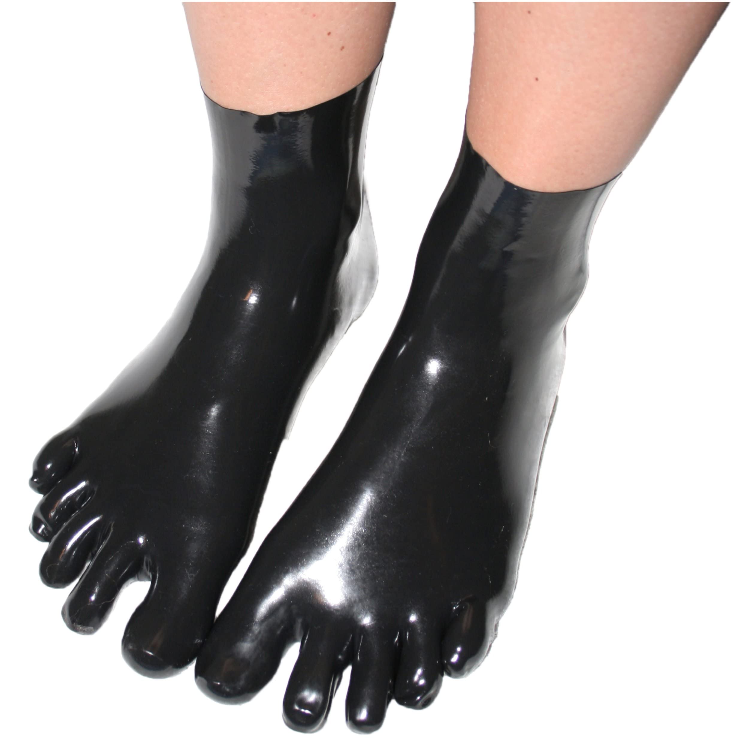 Rubberfashion Chaussettes sexy en latex avec orteils - très épais - unisexe - arrive à la cheville court noir 0.8mm L